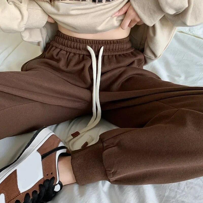 Fashion  Loose Elastic Waist Drawstring Sport Trousers 2023 Casual Cotton Women Harem Pants Solid Ladies Sweatpants 30253