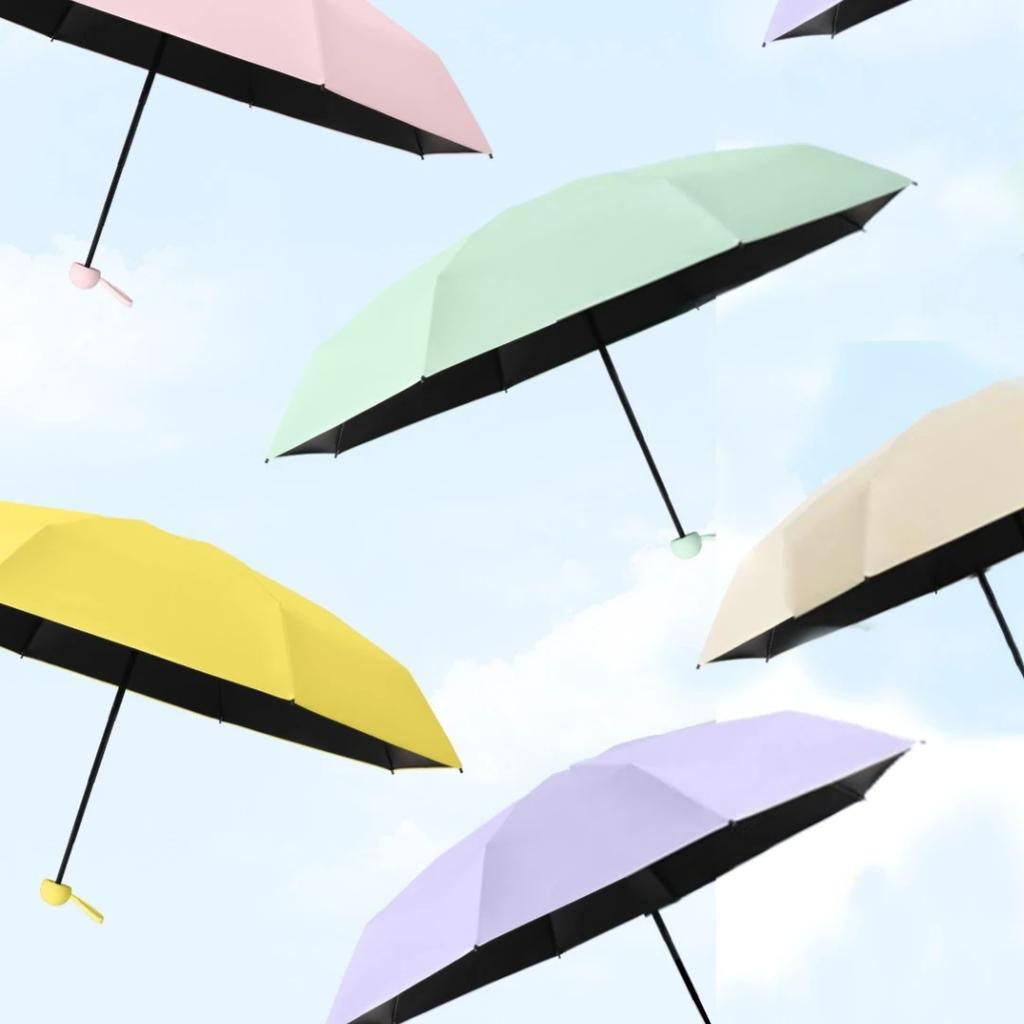 UPF50+ Mini Capsule Folding Umbrella Vinyl Portable Sun Rain Umbrella UV Sunshade Small Pocket Parasol for Dual Use Protection