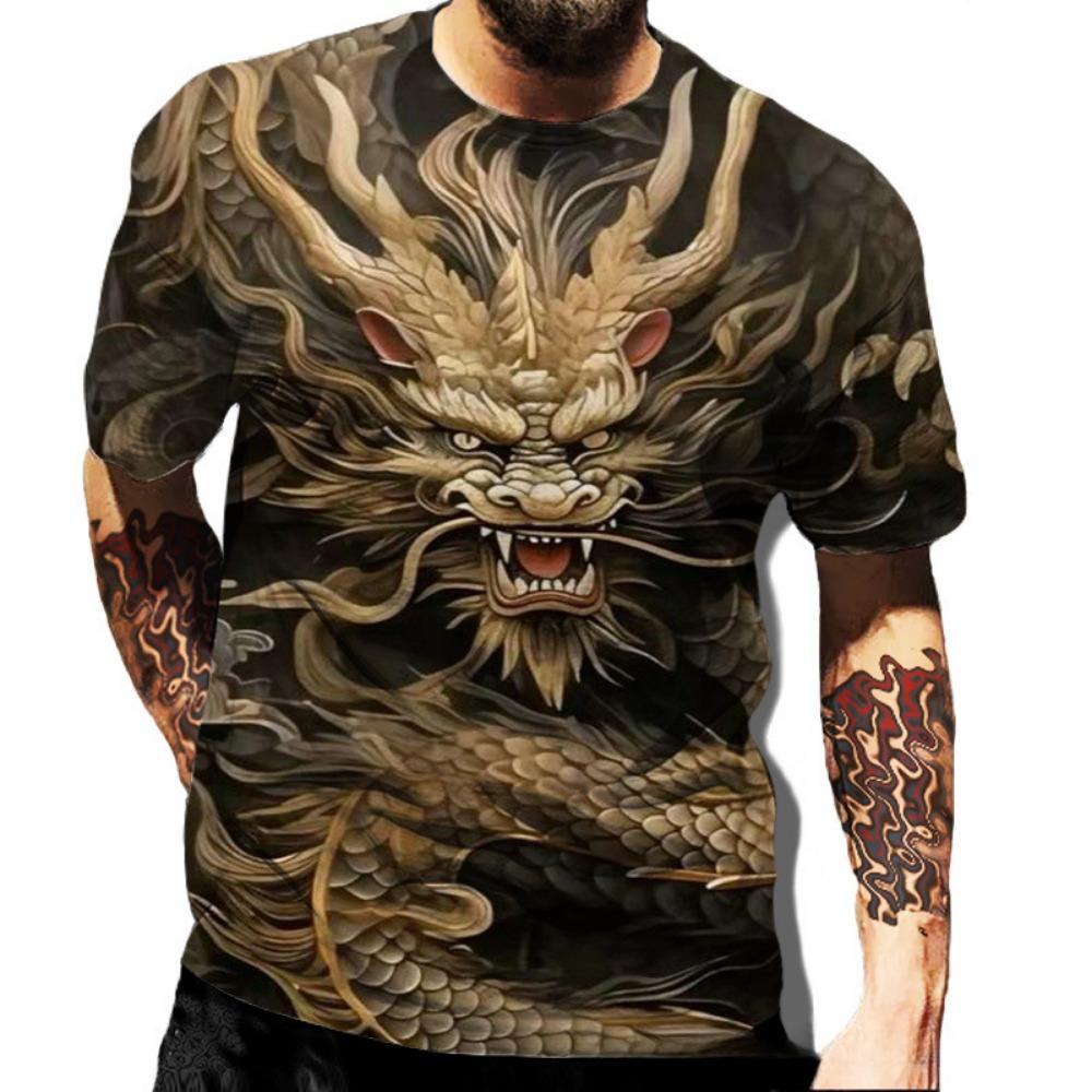 Summer Round Neck 3D Dragon Series Print Top Fashionable Casual Short Sleeved Men's T-shirts