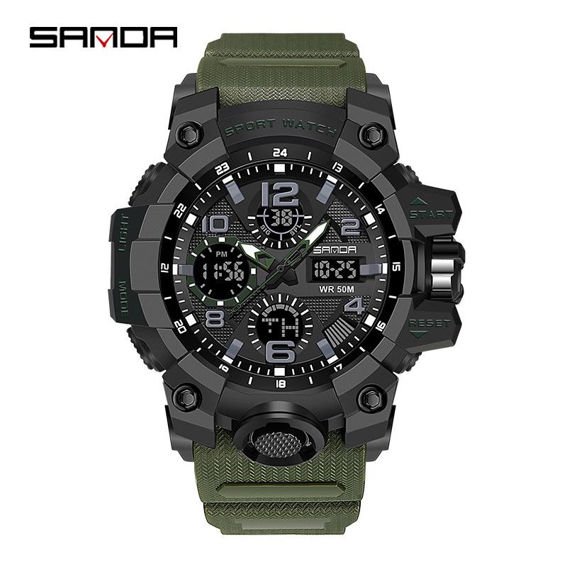 Sanda Men's Waterproof Luminous Multifunctional Sports Watch with Alarm