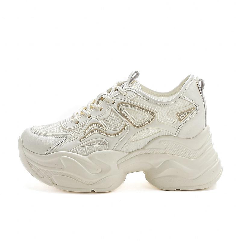 Fashion 9cm Height Increasing Shoes Women Summer Air Mesh Breathable Wedges Chunky Platform Hidden Heel Casual Sneakers Ladies