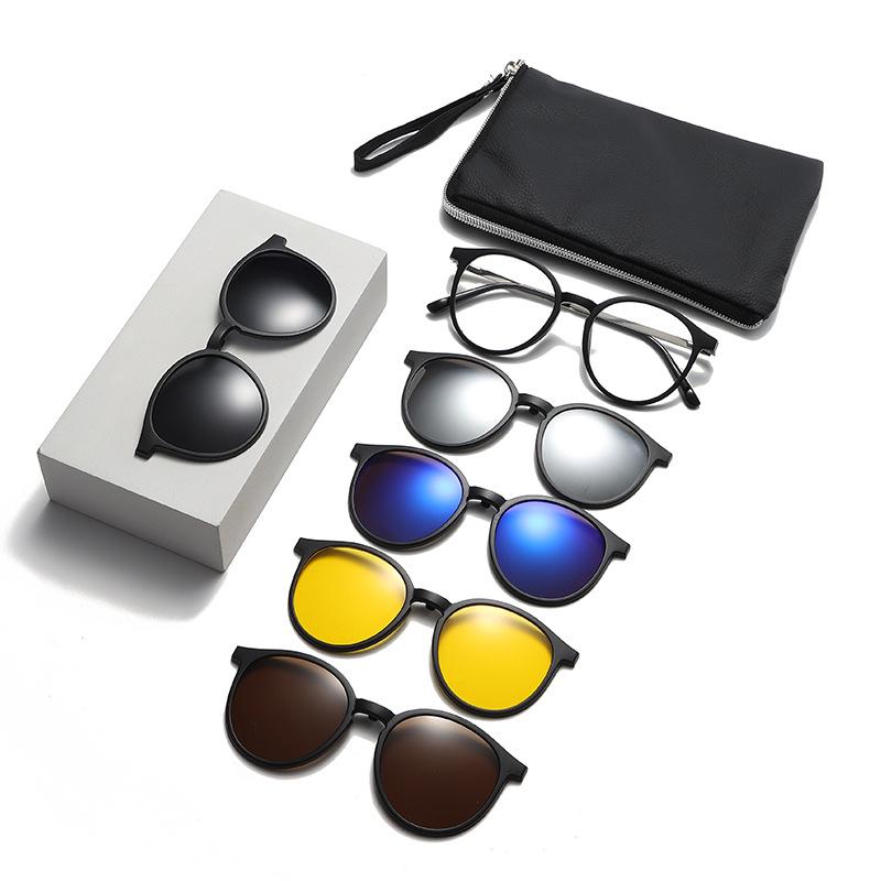 2026 Unisex Retro Round Magnetic Clip-on Polarized Sunglasses for Myopia PC Frame