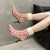 Women's Fashion Boots Pointed Toe Thin Heels Mixed Colors Knitted Boots Fashion All-match Breathable Mesh Women Stretch Boots