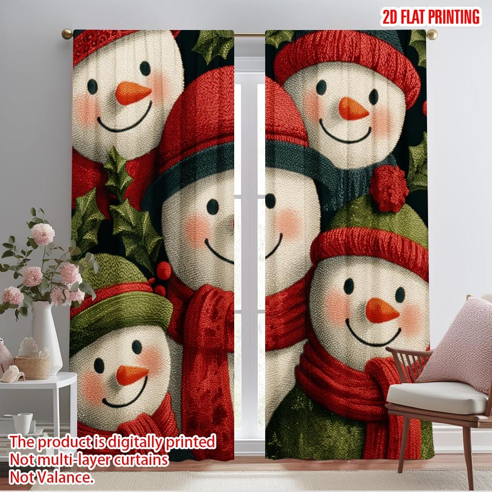 

2pcs,2D plane printing Light Filtering Curtains Four Snowmen for Christmas Versatile Polyester Fabric (without rod) Holiday for 52.50×116.00 CM 2pcs
