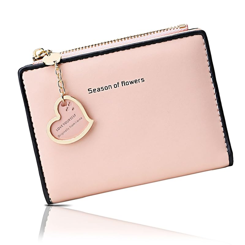 

[CROWNCAT] wallet ladies bi-fold [Cute charm zipper and one-touch button type for easy and convenient card storage, coin purse, commuting to work,