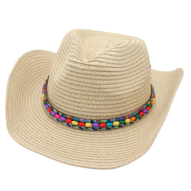 Colorful Beaded Beach Hat Ethnic Style Cowboy Straw Hat Panama Sun Protection Sun Hat Spring Summer Spanish Jazz Hat