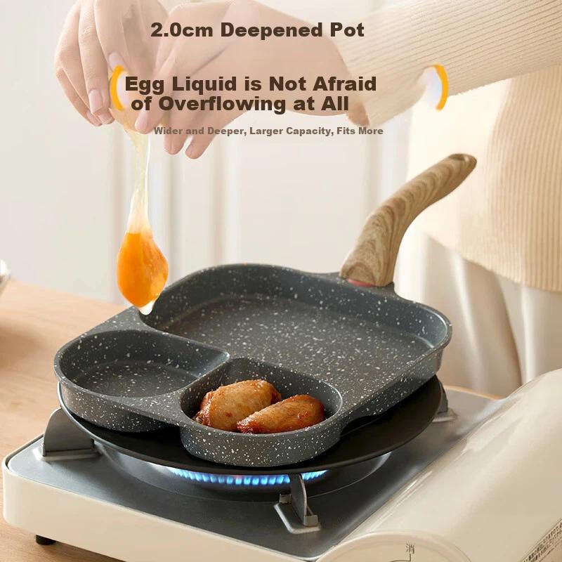ASD Non-Stick Frying Pan with Three Holes for Steak And Eggs, Breakfast Burger Pan, 18CM, for Open Flame K12