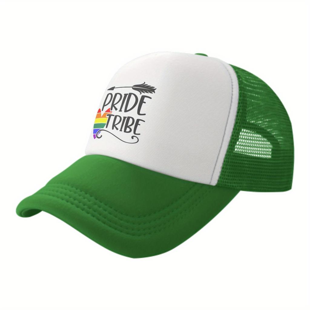 Pride Tribe Rainbow Heart Mesh Trucker Hat Unisex Casual Polyester Adjustable Snapback Cap