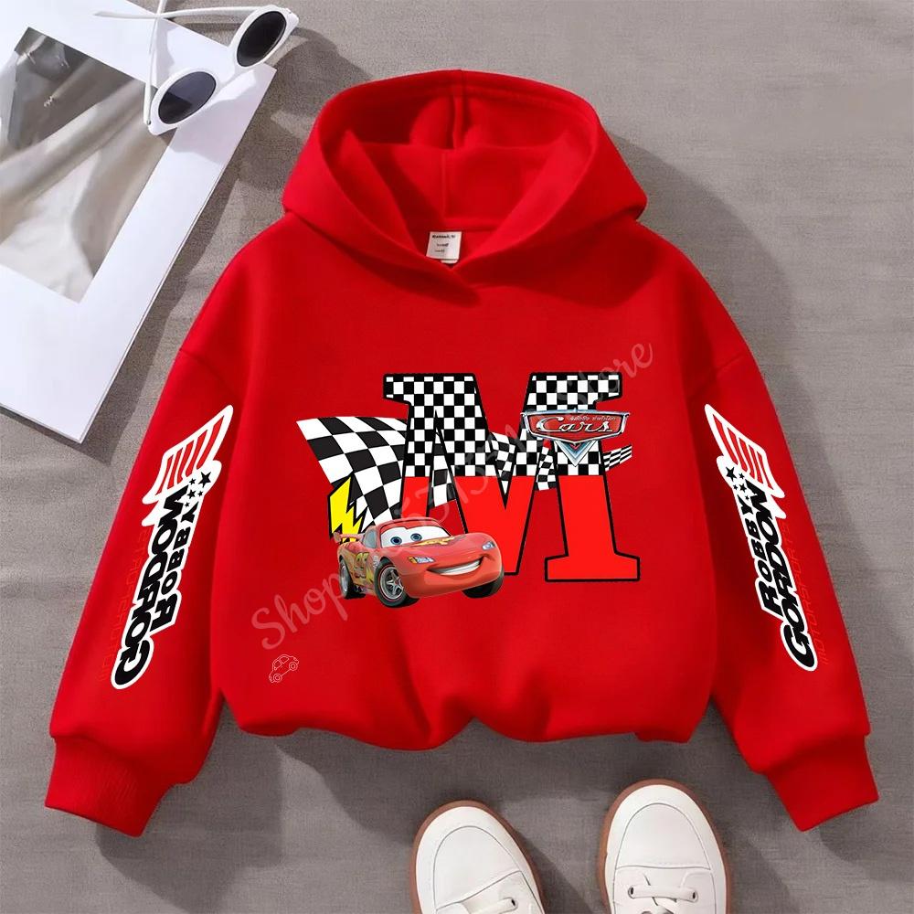 Cartoon Car Lightning McQueen Children's Pullover Hoodies Creative Anime A-Z  Letter Patterns Sweatshirt Kid Fashion Casual Top