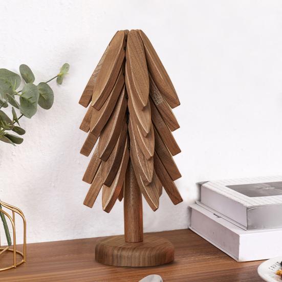 1/3/4/5 ks Ořechové dřevěné podložky se stojanem Žáruvzdorné podložky na hrnce Pánve Design tvaru vánočního stromku Podložky podložky do kuchyně Dekorace stolu Dárek
