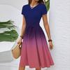 Damen Casual Mode Gürtel Kleid mit floralem Druck, kurzen Ärmeln und Rundhalsausschnitt