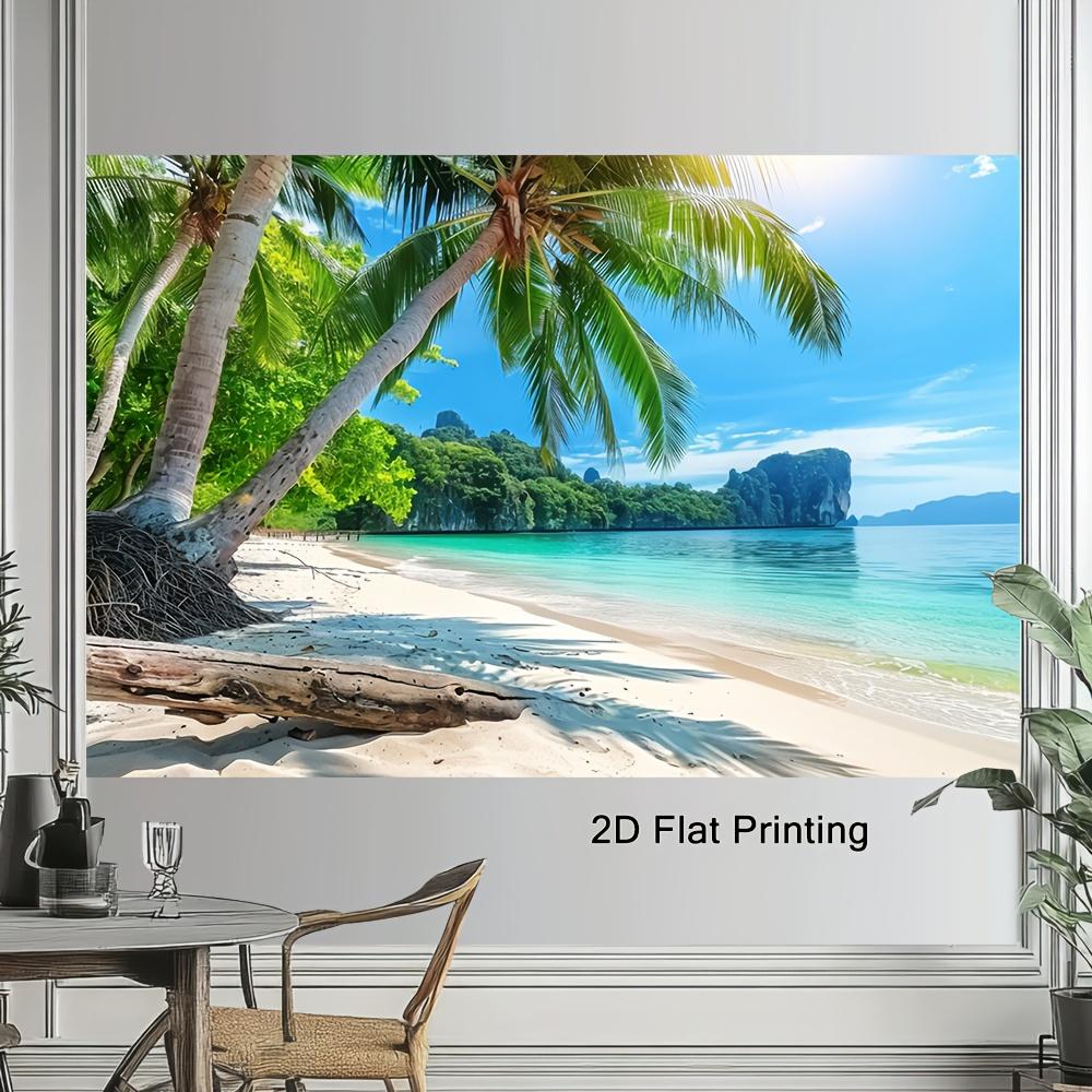 2D door banner 1 tropical Hawaiian beach scene polyester background  vibrant blue sky and palm trees beachthemed decoration