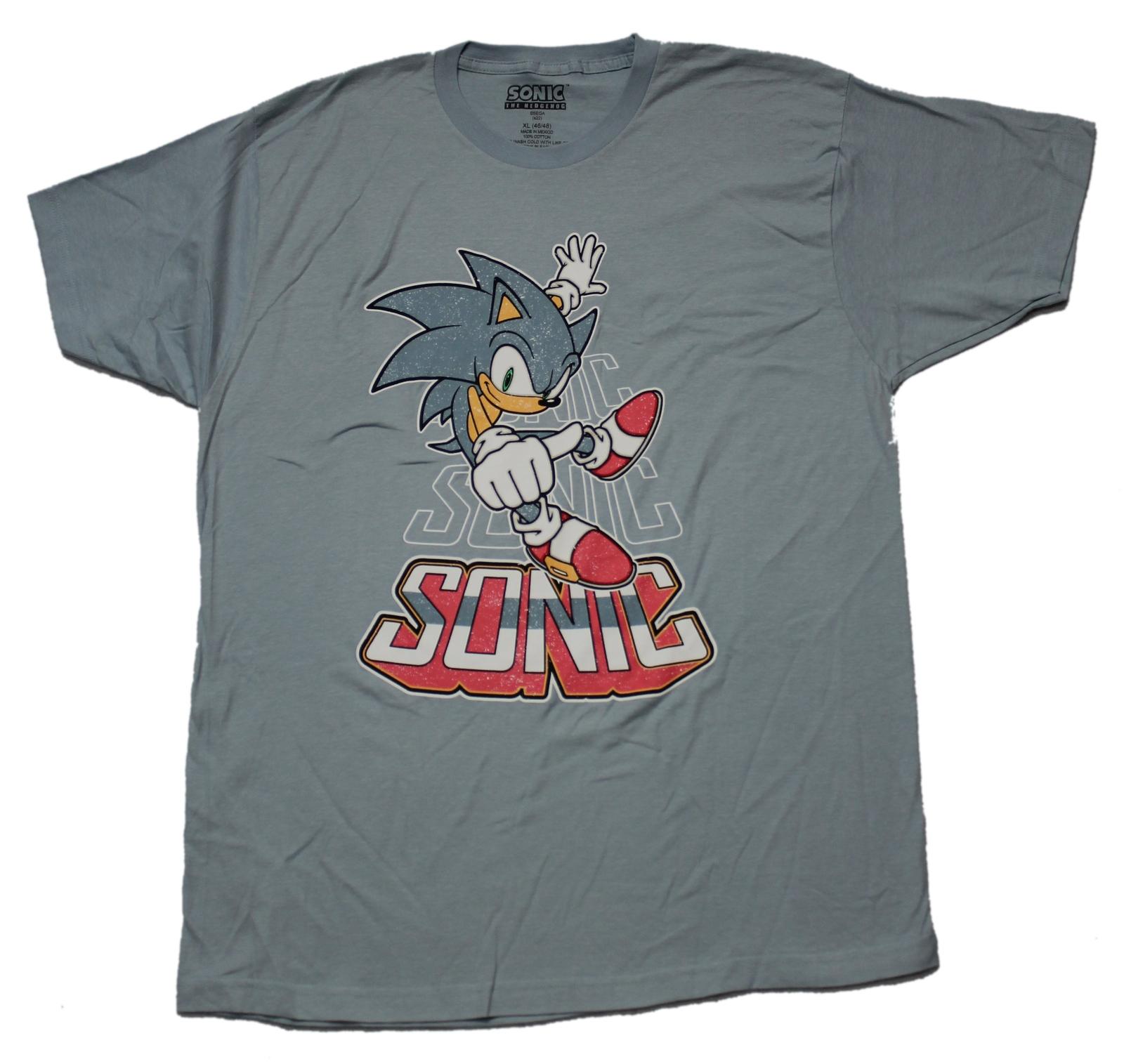 Sonic The Hedgehog New Adult T-Shirt - Pointing Sonic Over Name Drop XXL