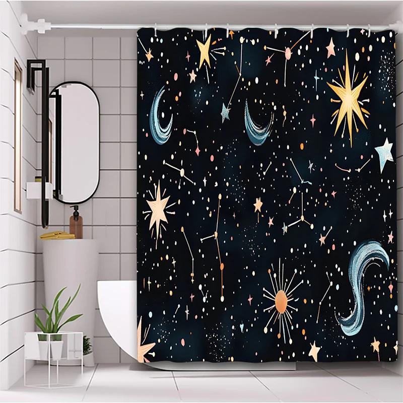 Starry Sky modern stye Bathing Curtain  Bathroom Shower Curtain Waterproof With 12 Hooks Home Deco