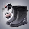 Men's Fleece-Lined Waterproof Rubber Rain Boots Non-Slip Warm Outdoor Kitchen Footwear
