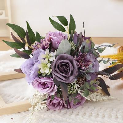Artificial Flowers Artificial Flower Bouquet Silk Flower Wedding Bouquets Fake Rose Hand Toss Vase Dining Table Flower Arrangement Decor