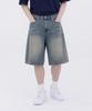 Akeusi Vintage Gewaschene Street Oversized Knielange Jeanshose Unisex (blau)
