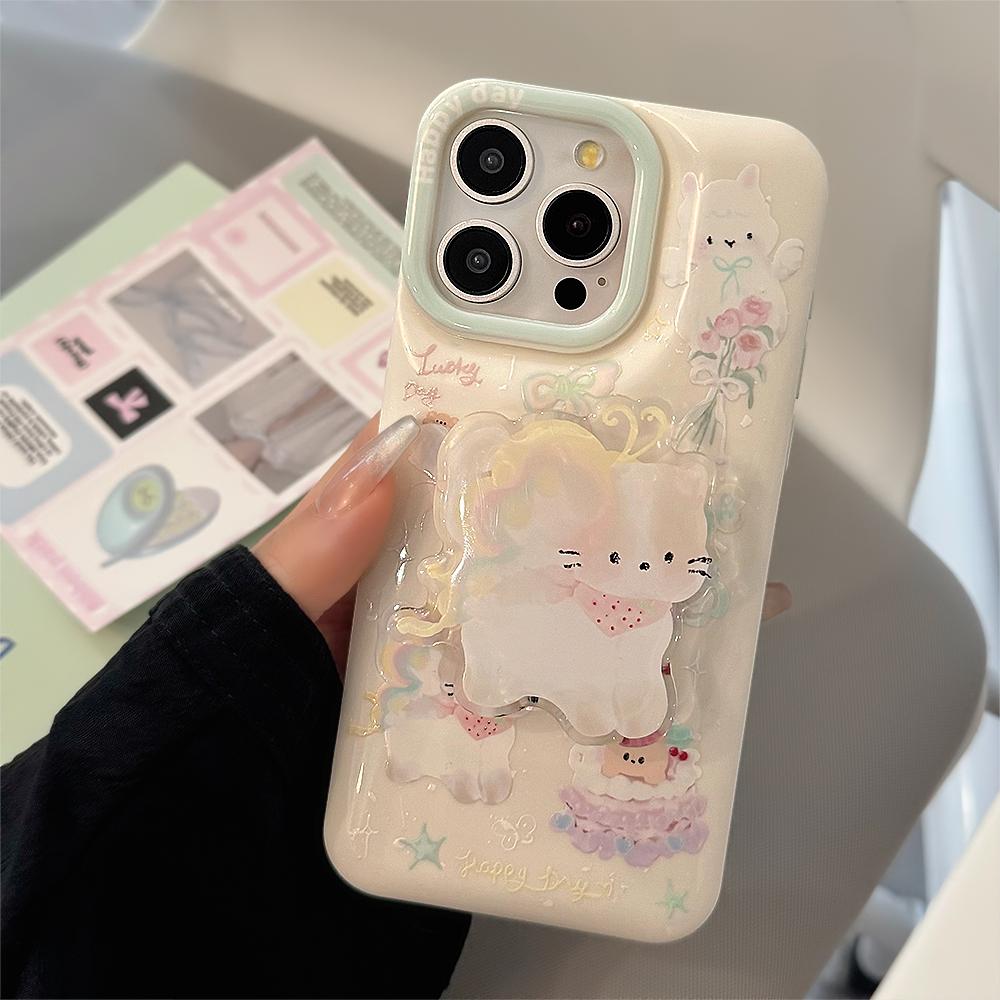 

Чехол для телефона Rose Angel Meow для iPhone 15 14 13 12 11 Pro Max Plus, легкий масляный кронштейн с ангелом и кошкой, защитная задняя крышка For iPhone 15 ProMax