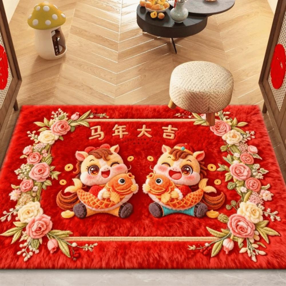 40*60cm Year of The Horse Floor Mat Cartoon Design Quick-Dry Material Horse Doormat Non-Slip Pony New Year Door Mat Entryway