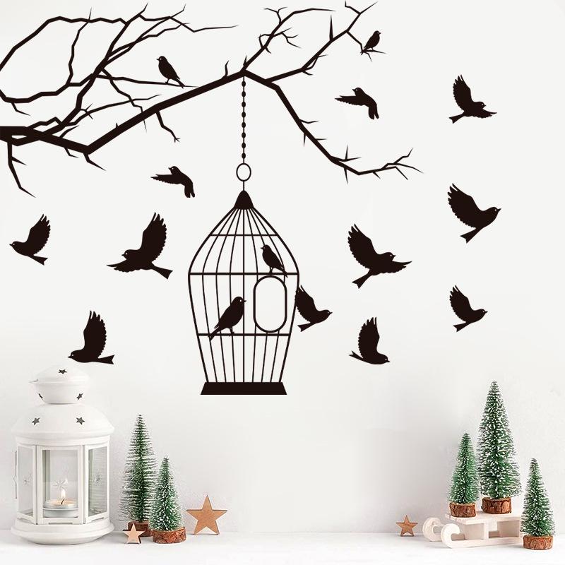 Black Branch Birdcage Wall Sticker for Bedroom, Living Room, or Entrance Decor