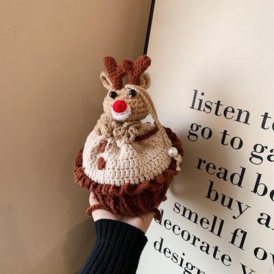 Crocheted Bag Cute Christmas Gift Cartoon Reindeer Yarn Handmade Knitted