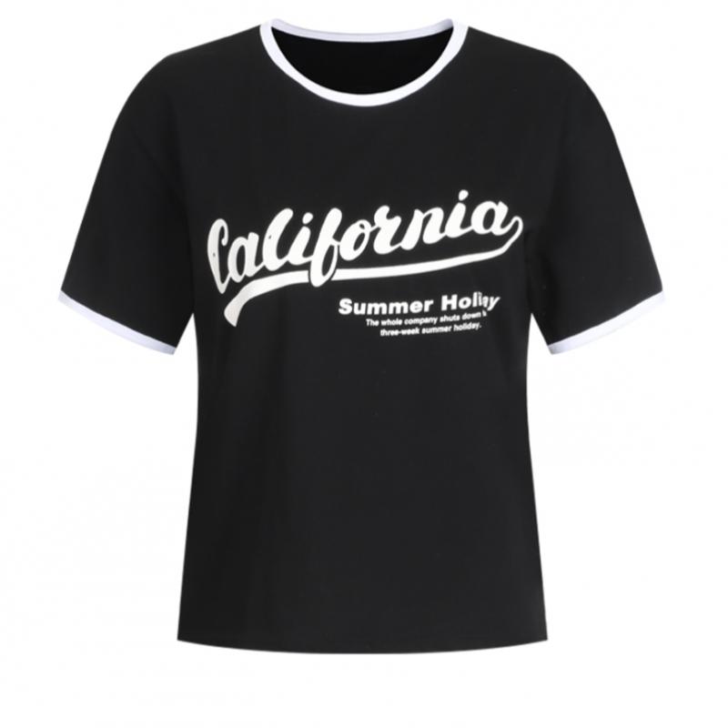  [Shop  ] Korean Made Women S Color Block Round Neck California ShorT Sleeve T ShirT Dai wSh 21195 lighT Purple 