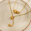 SHIXIN Classic Charm Stainless Steel Round Ball Pendant Necklace Women 18K Gold Plated Adjustable Clavicle Chain No Fade Jewelry