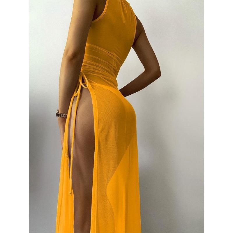 Women S Solid Color Three Piece Bikini Cover Up Beach Dress Set