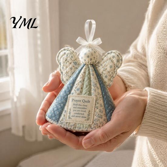 Inspirational Prayer Patch Quilt Angel Ornament, Filled Love Faith Christmas Decoration, Religious Keepsake for Friends Handmade Quilted Xmas