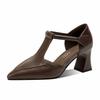 Baotou sandals children's summer 2025 new pointed stiletto one-word Velcro with leather sewing line high heels