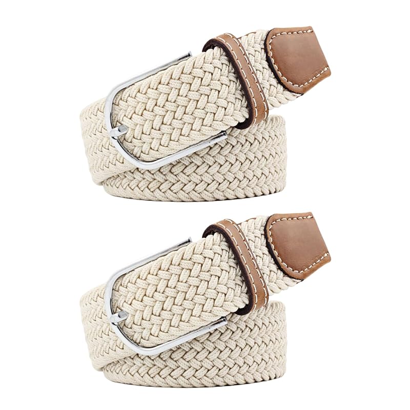 

[RAKUKOU] belt men s mesh belt Set of 2 Free size adjustment braid ladies elastic belt extend casual business gentleman (beige, 105CM)