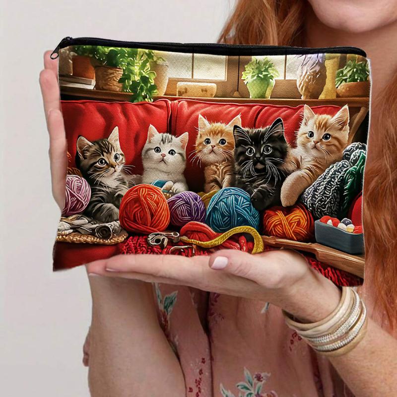 Cute Cat Makeup Bag Washable Reusable Zipper Pouch for Women Office Daily Cosmetic Jewelry Storage