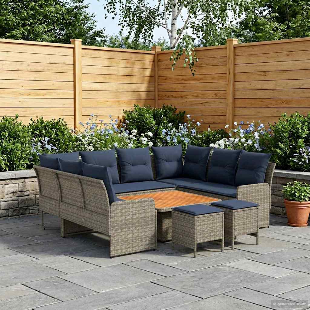 8 Piece Furniture Set with Cushions In Grey and Navy Blue PE Rattan