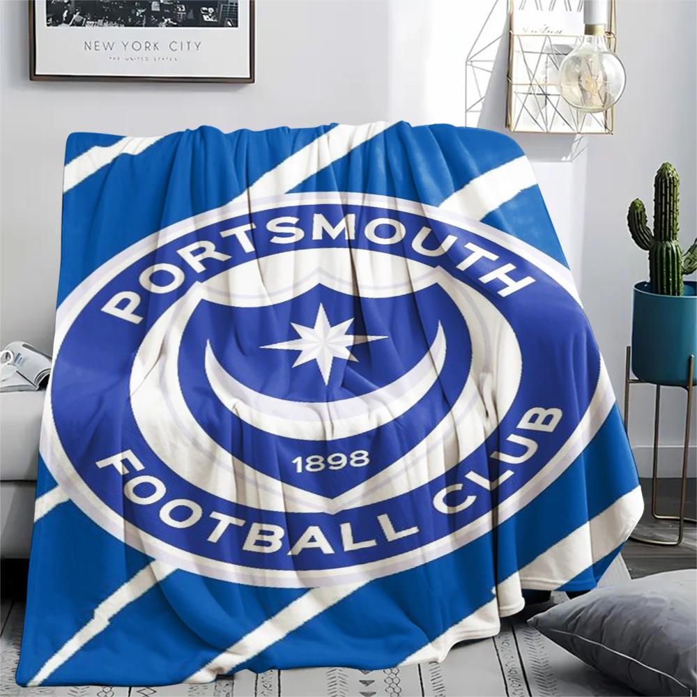 1PC Portsmouth FC Print Flannel Blanket, High Quality Comfortable for All Seasons, Home Decor, Warmth and Comfort, Perfect for Christmas Gifts