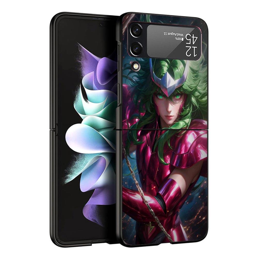 Saint Seiya Cool Black Phone Case For Samsung ZFlip7 ZFlip6 ZFlip5 ZFlip4 ZFlip3 5G Hard Protective Galaxy Z Flip 3 4 5 6 7 Cove