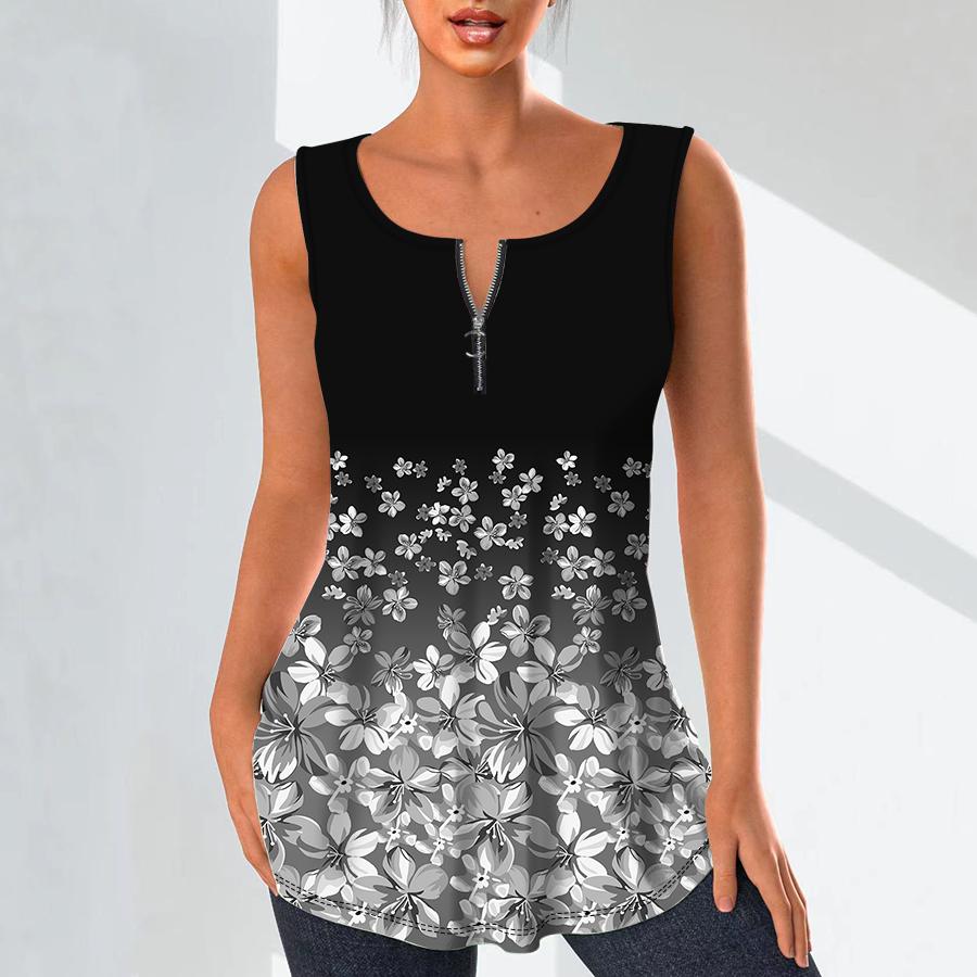 Cămăși cu decolteu în V de modă pentru femei Topuri ocazionale Tricou pentru femei 3D roșie cu imprimeu cu flori mici Bluză de dimensiuni mari Bluză fără mâneci