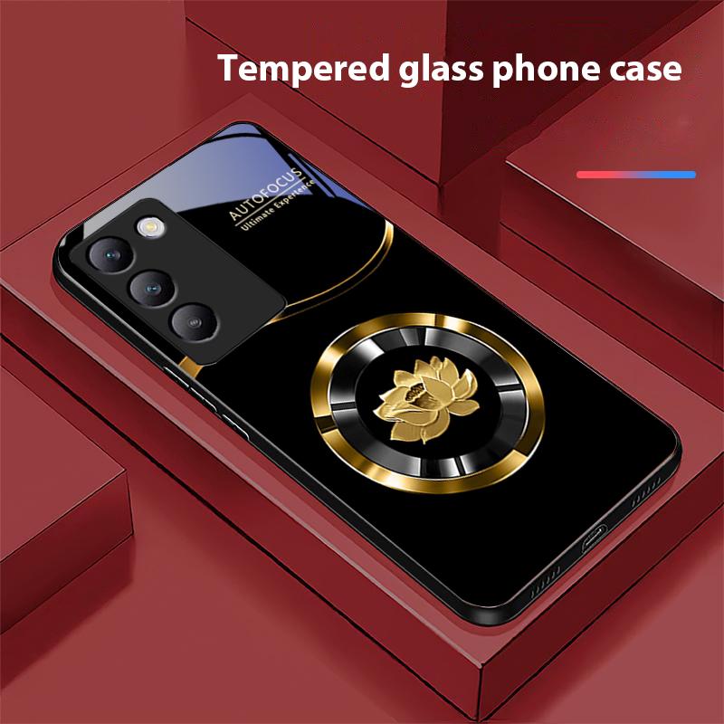Circle Lotus Gold For Y72 33S 11 03 36 96 Lite 35 16 Iqoo 12 V40 SE 5G 29 40 21 30 X80 Pro Vivo Tempered Glass Phone Case Black