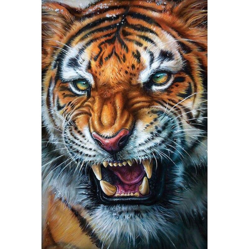 New 5D DIY Diamond Painting Tiger Diamond Embroidery Animal Scenery Cross Stitch Full Round Drill Home Decor Manual Gift