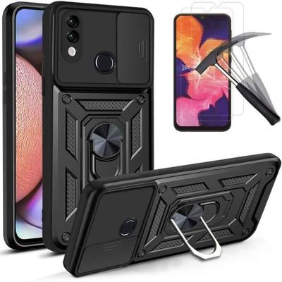 Hülle und Panzergläser - PROSHOP - für Samsung A10 - Schwarz - Stoßfest - Kratzfest - mit 2 Panzergläsern