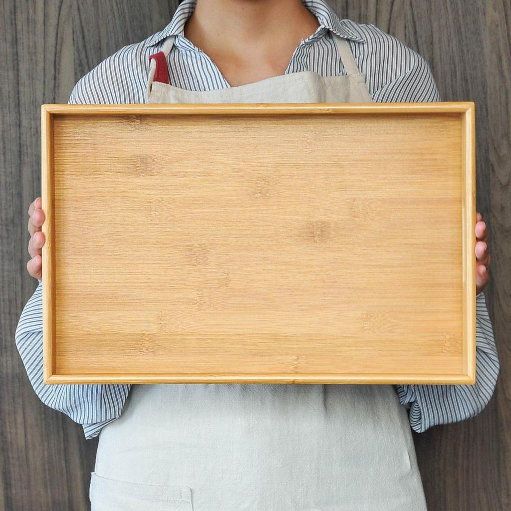 HTB Bambusbrett, Firkantet, med Håndtak, Vaskbart, Lunsjbrett, Stilig, Japansk Stil, Te, Kafé, Naturlig, Kommersiell Bruk, 40 x 26 cm, HTB-BT1