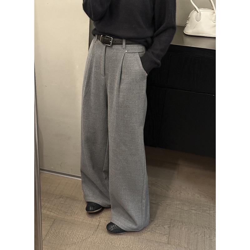 MMC Women s Woolen Casual Thirteen Line Pants - Autumn/Winter High-End Thick Drape Suit with Straight Wide Leg L