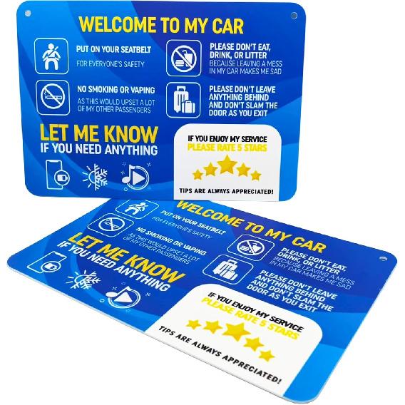 NIVRANA Rideshare Sign 2-Pack - Universal, Large Sign for Better er Relations, Higher Ratings and More Tips with Uber, Lyft, Rideshare Drivers Blue and White