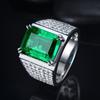 Handmade Male Square Simulated Emerald Cz Ring  Sterling Silver Engagement Wedding Band Rings for Men Gemstones Party Bijou