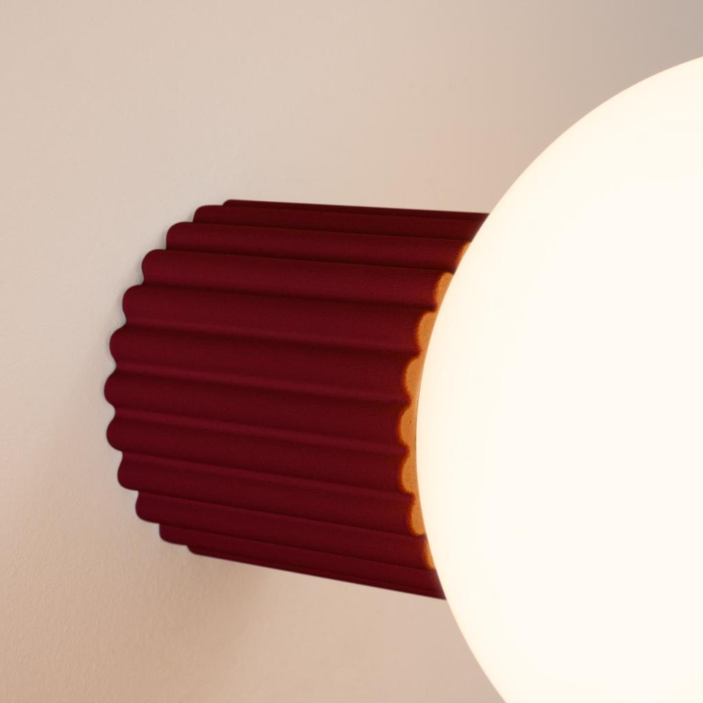 Modern Wall Sconce Burgundy Fluted Body White Glass Ball For Bathroom Hallway 1Xg9 8W Ip44 Halo Sollux Lighting