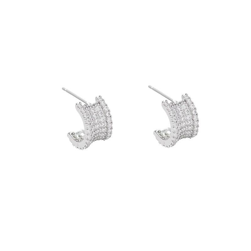 High-end Korean Light Luxury Fashion Stud Earrings, High-end Super Flash Full Diamond Earrings, Geometric Zircon, Unique Versatile Ear Jewelry