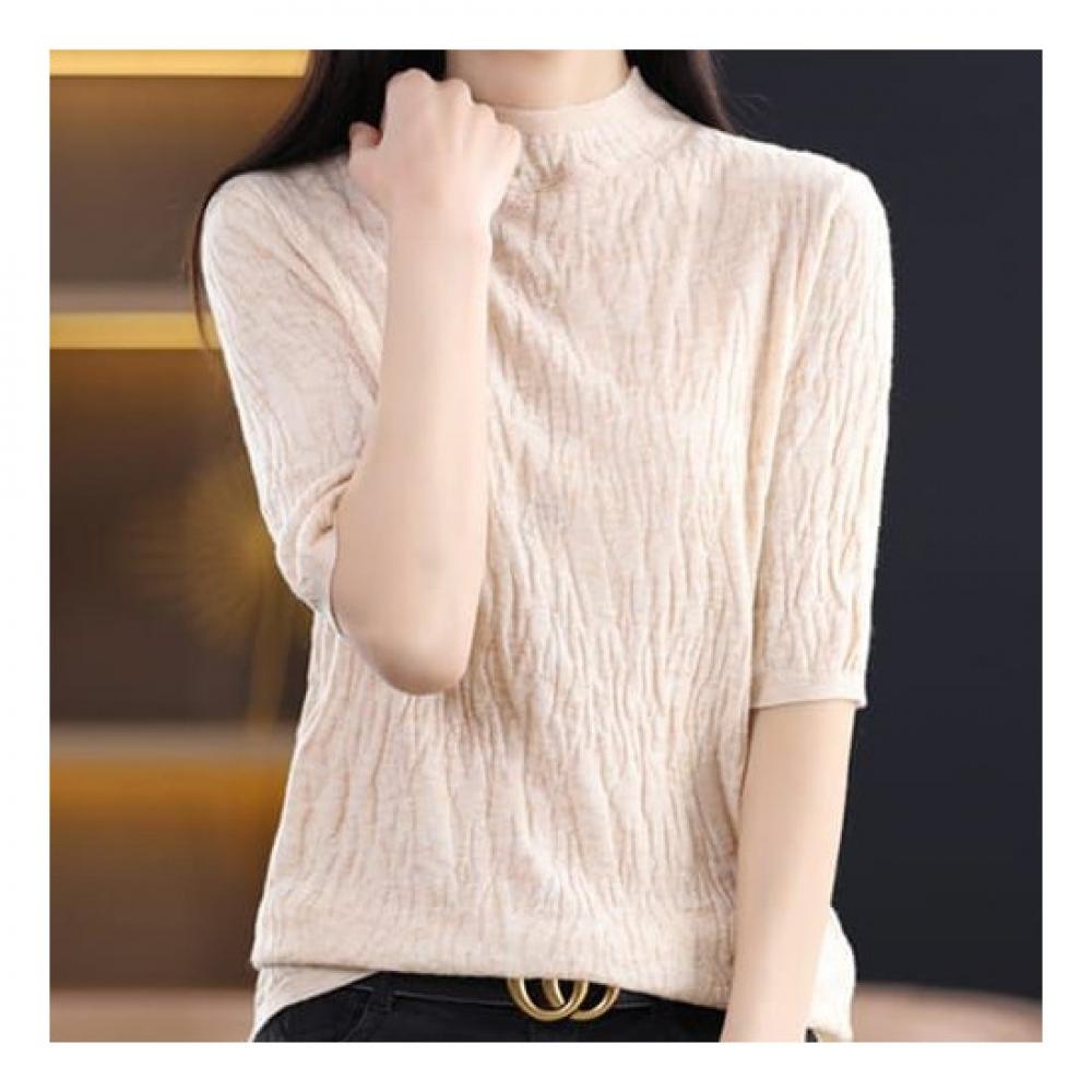 Navava Soft Simple Half Polo Embossed Knit Tee 5 Sleeve Nk1229