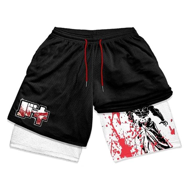 Calções de Treino Baki Grappler Calças Camada Dupla Boxe Muay Thai Kickboxing Treino Desenho Animado Japonês Animação Estampa 3D Ginásio Desporto Treino Fitness Cosplay Unissexo