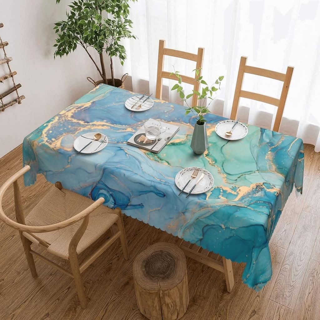 Modern Turquoise Marble Rectangle Tablecloth for Table Decor Washable Farmhouse Kitchen Dining Tablecloth Holiday Party Decor