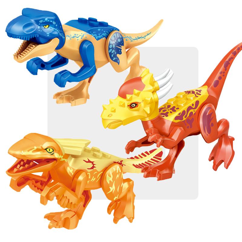 Bright Jurassic Dinosaurs World Velociraptor Triceratops Rex Pterosaur Model Assemble Building Blocks Toys For Children Boy Gift