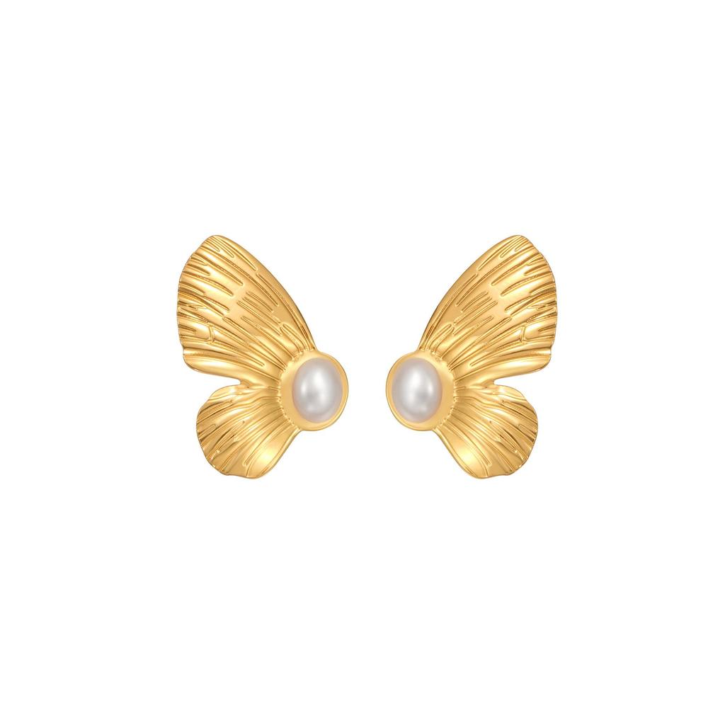 Retro Butterfly Flower Stud Earrings: Exaggerated, Colorfast, Symmetrical Design
